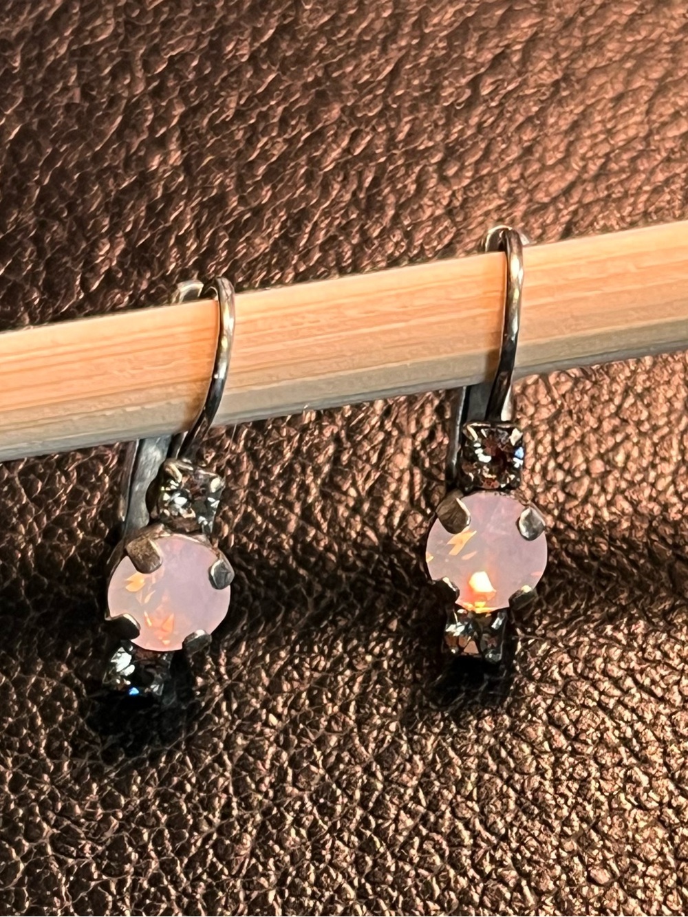 Sabika Pink Opaline Crystal Drop Drop Earrings - Silver Tone Leverback